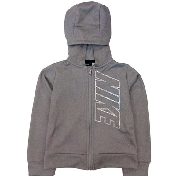 Nike Therma Girls Gray & Silver Zip Front Hoodie Sweatshirt Jacket Dri-fit M (6)