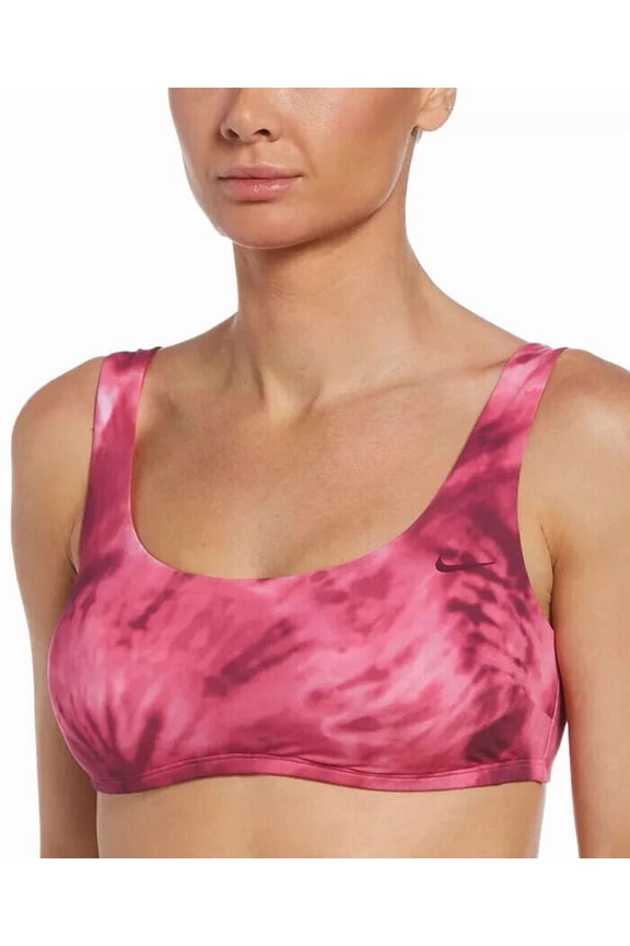 Tie-Dyed Scoop-Neck Bikini Top Women's Swimsuit Pink Medium M New