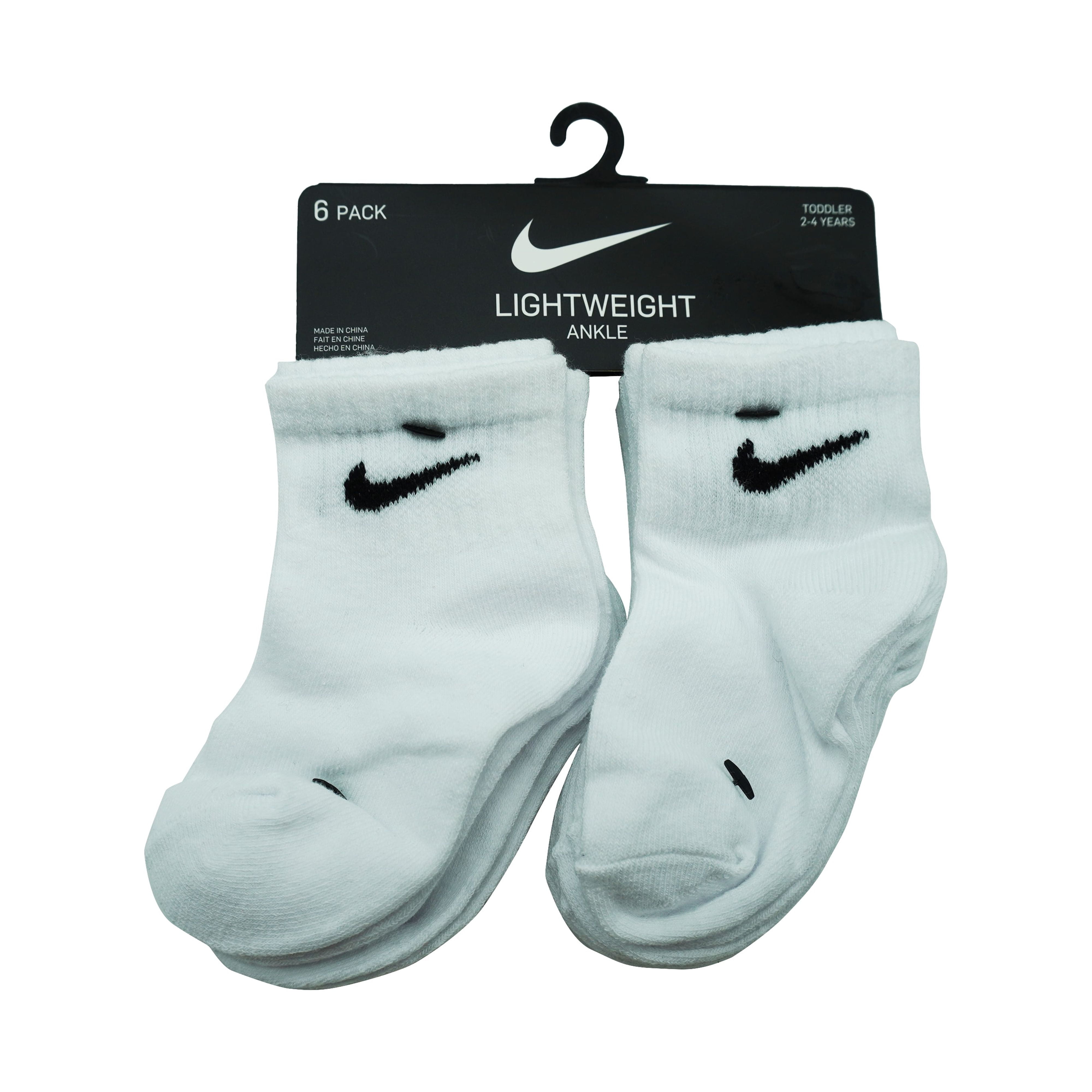 Nike Toddler 6 Pack Lightweight Ankle Socks White Black Shoe Size 3C-7C