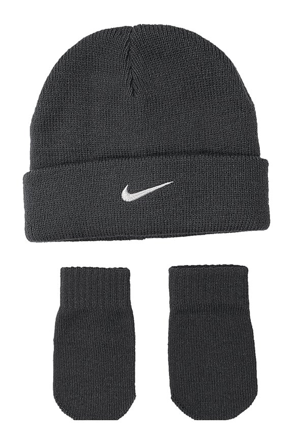 Toddler Boys Beanie and Mittens 2 Piece Set Soft Acrylic, Anthracite, 2-4T