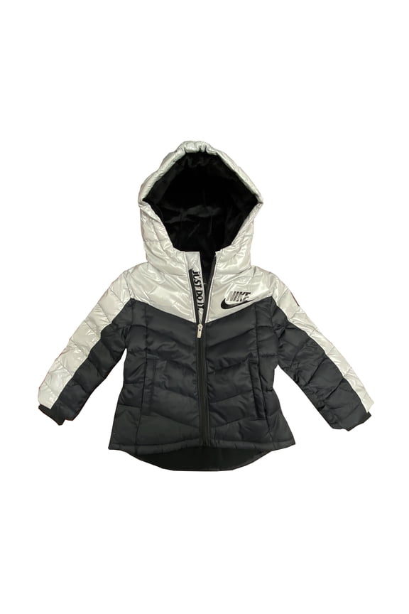 Toddler Girls Chevron Puffer Jacket,Black,3T