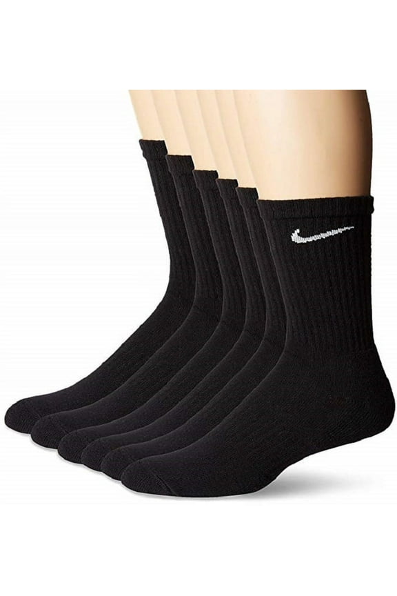 Unisex Everyday Cotton Cushioned Crew Training Socks with DRI-FIT Technology, Black (Pack of 6 Pairs)