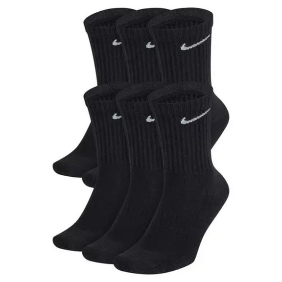 Nike Unisex Everyday Cotton Cushioned Crew Training Socks with DRI-FIT Technology, Large Black (Pack of 6 Pairs)