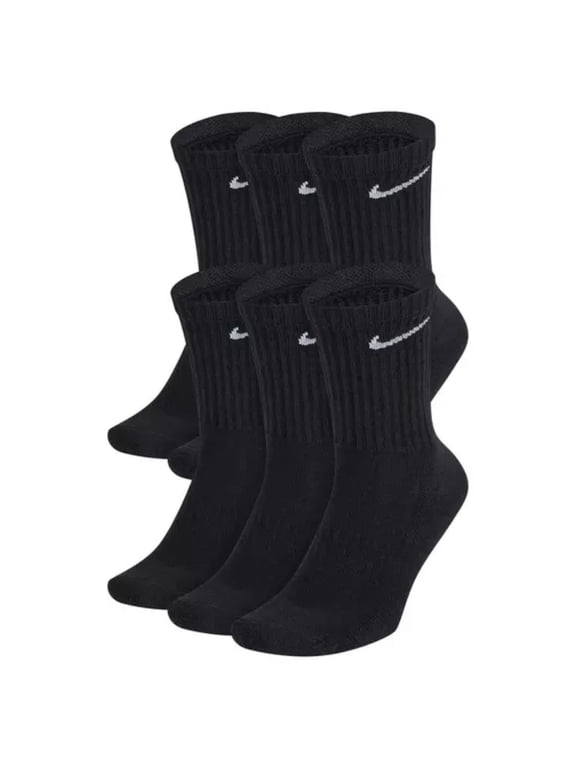 Unisex Everyday Cotton Cushioned Crew Training Socks with DRI-FIT Technology, Large Black (Pack of 6 Pairs)