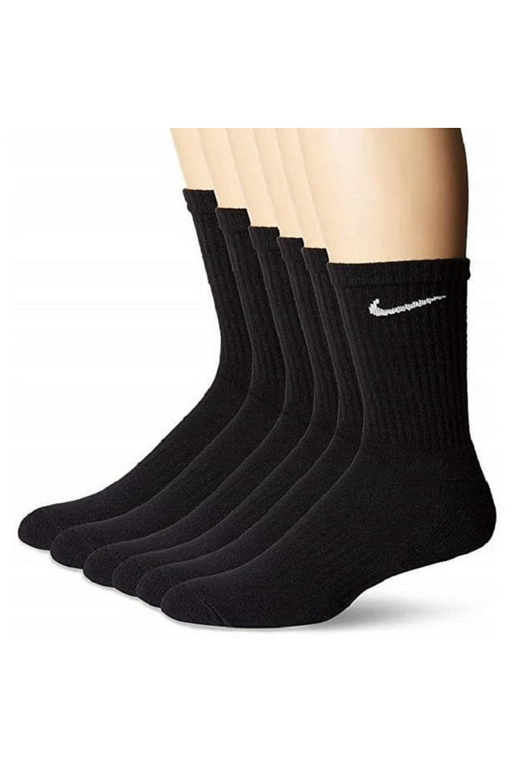Unisex Everyday Cotton Cushioned Crew Training Socks with DRI-FIT Technology, Large Black (Pack of 6 Pairs)