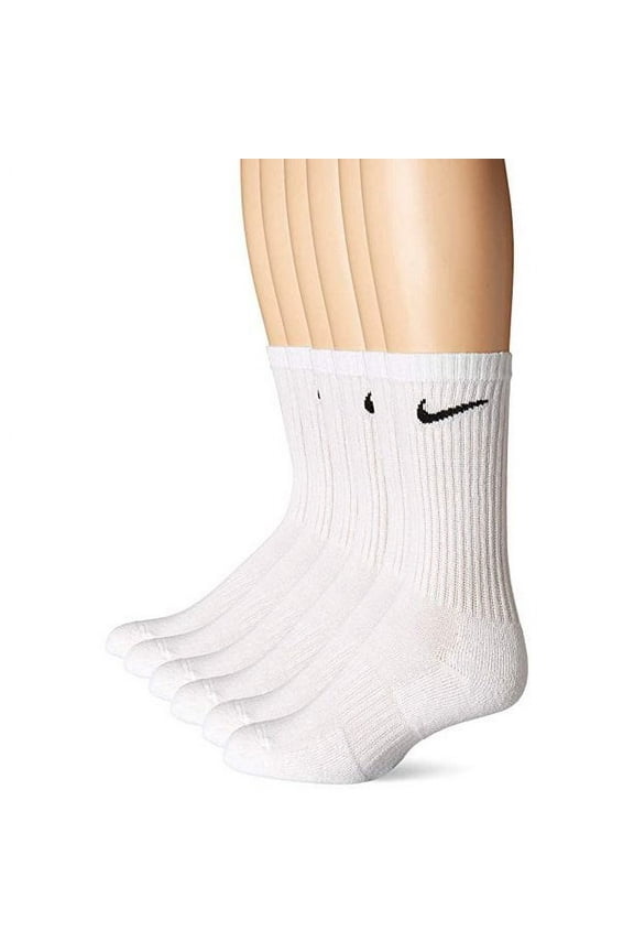 Unisex Everyday Cotton Cushioned Crew Training Socks with DRI-FIT Technology, Large White (Pack of 6 Pairs)