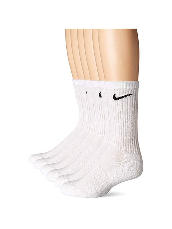 Unisex Everyday Cotton Cushioned Crew Training Socks with DRI-FIT Technology, Medium White (Pack of 6 Pairs)