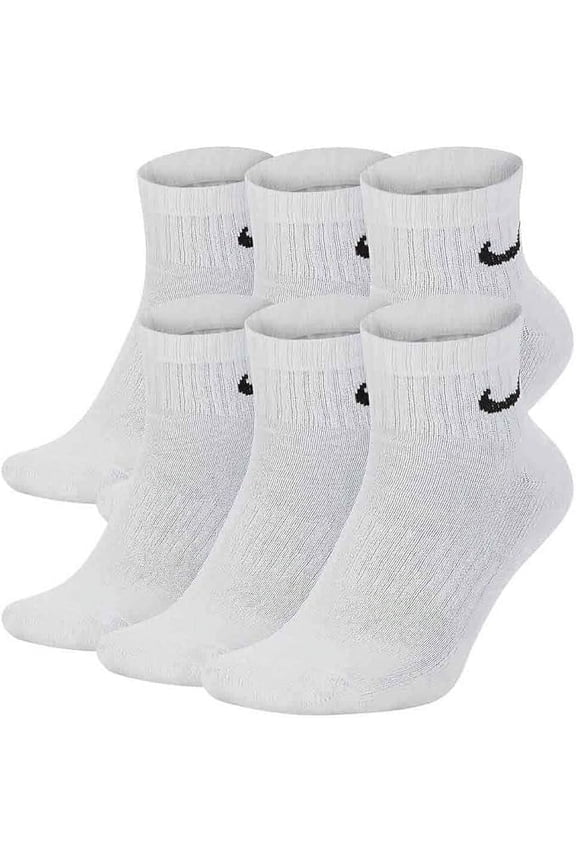Unisex Everyday Cushioned Training Ankle Socks (6 Pairs), White/Black, X-Large