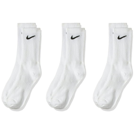 Nike Unisex Everyday Lightweight Crew Training Socks (3 Pair) (White/Black, L)