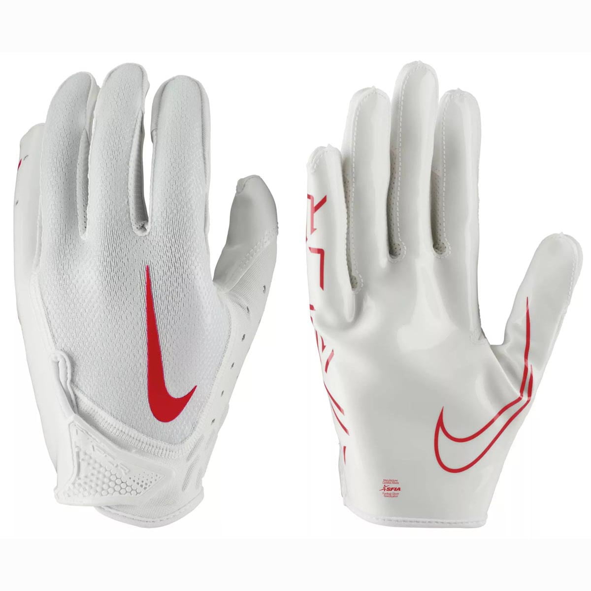 Red and white nike football gloves on sale