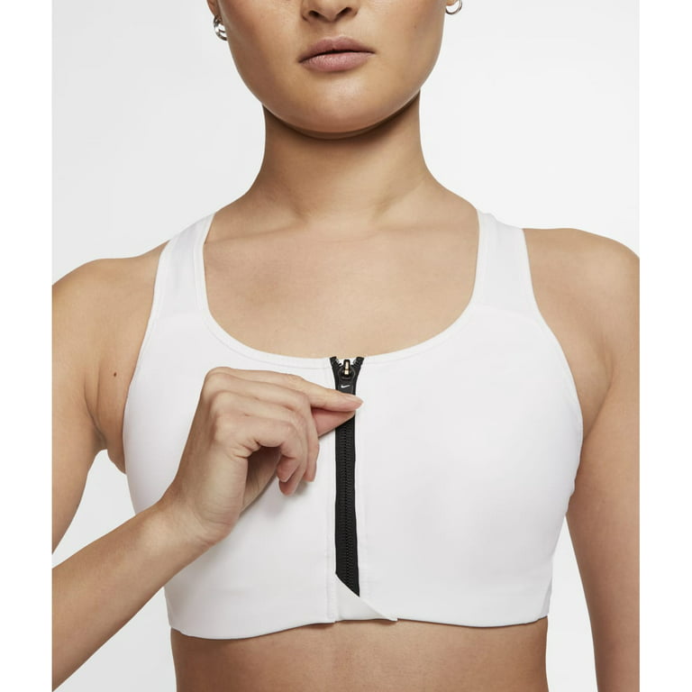 Nike WHITE/BLACK Dri-Fit High-Support Padded Front-Zip Sports Bra, US Large