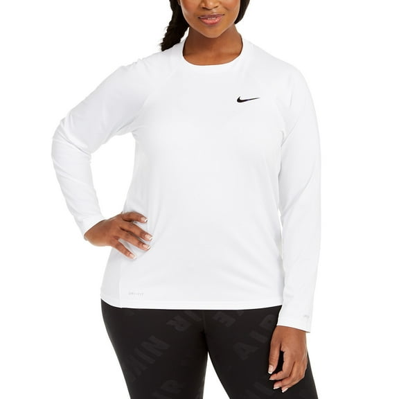 Nike Women's Plus Essential Long-Sleeve Hydro Rash Guard Swimsuit (1X, White)