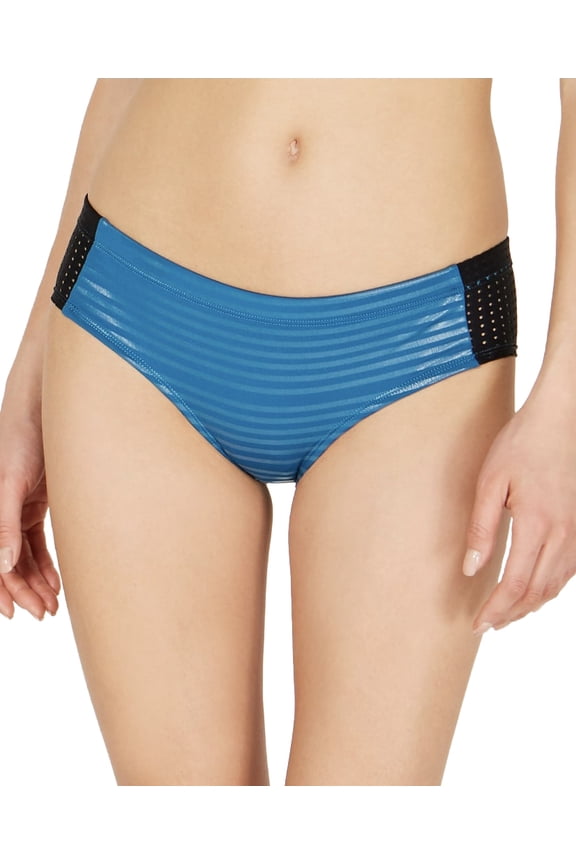 Women's 6:1 Shine Stripe Hipster Bikini Bottoms Green Abyss Blue