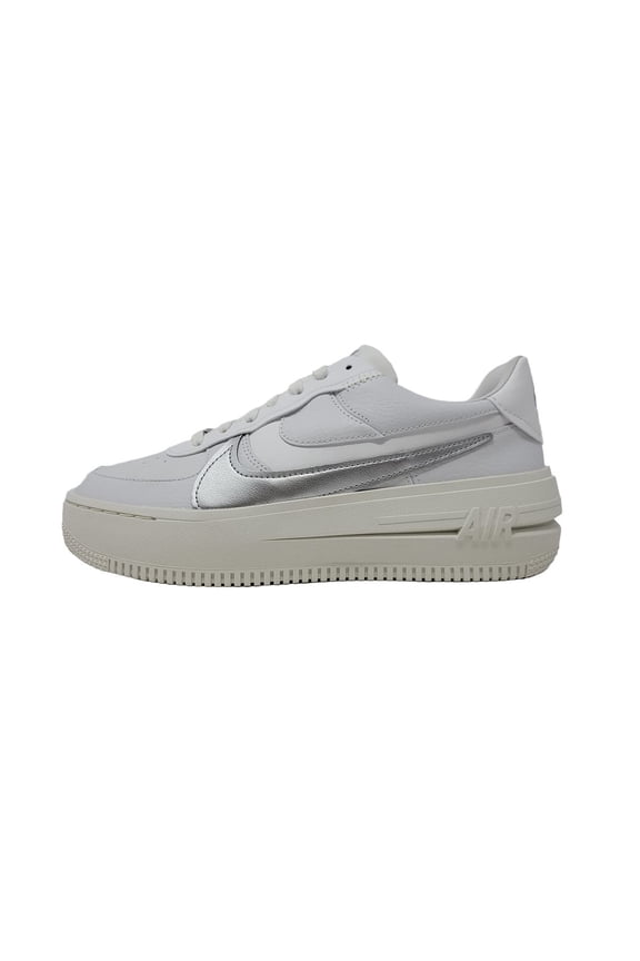 Nike Women's Air Force One PLT.AF.ORM Sneakers (Summit White/Metallic Silver) (us_Footwear_Size_System, Adult, Women, Numeric, Medium, Numeric_10_Point_5)