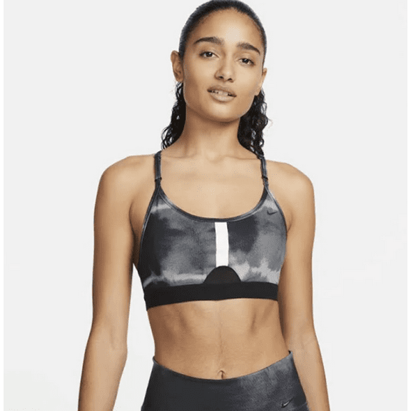 Nike Women's Dri-FIT Indy Allover Print Light-Support Padded Sports Bra- (Black, Large)