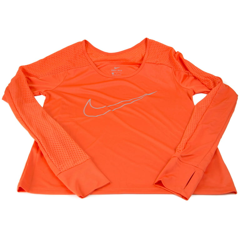 Nike Women's Dri-Fit Logo Detail Orange Long-Sleeve Running Shirt