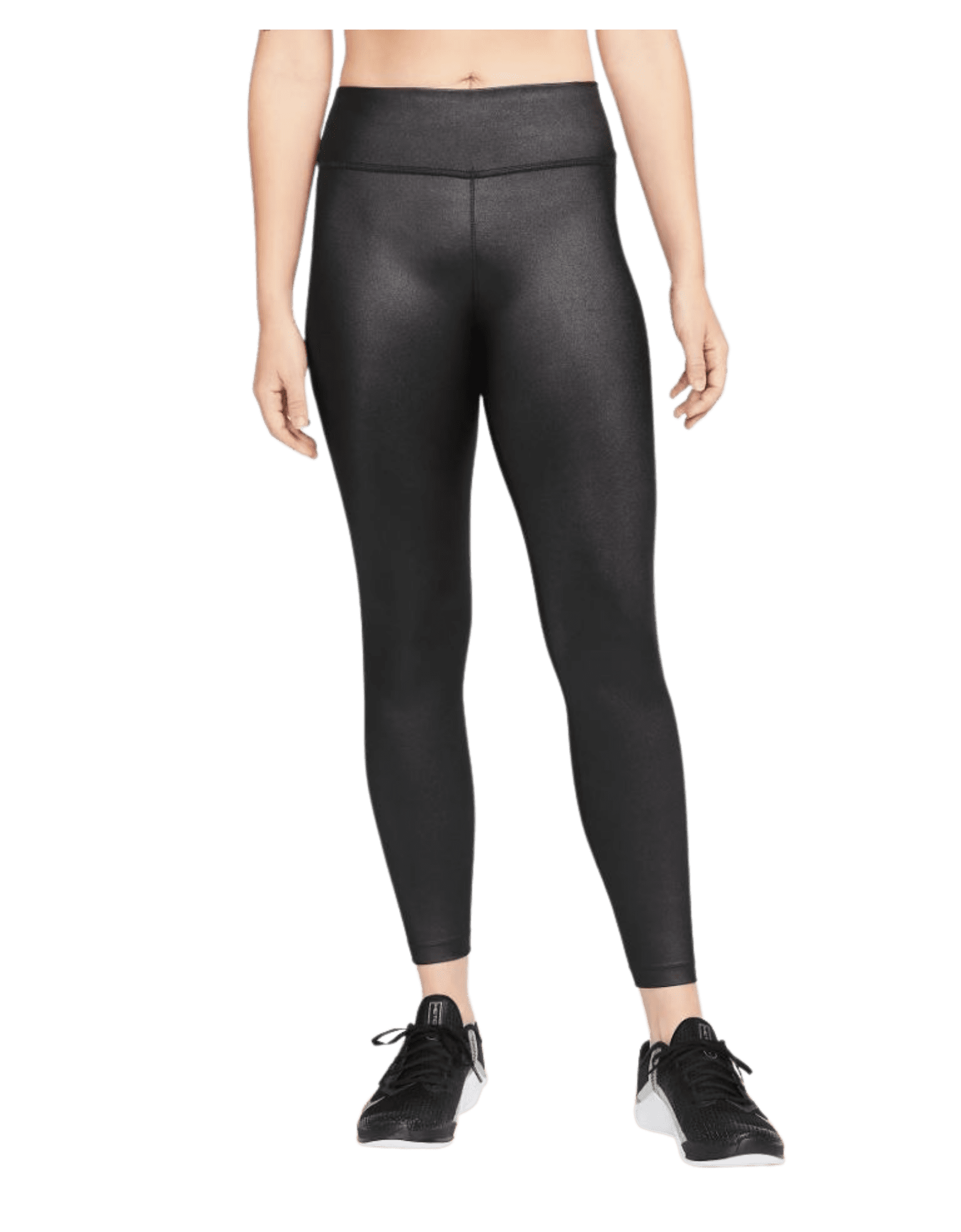 Nike Women's Dri-Fit One Mid-Rise Shine Legging Pants (Black/White, Large)