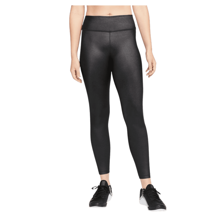 Nike Women's Dri-Fit One Mid-Rise Shine Legging Pants (Black/White, Large)  