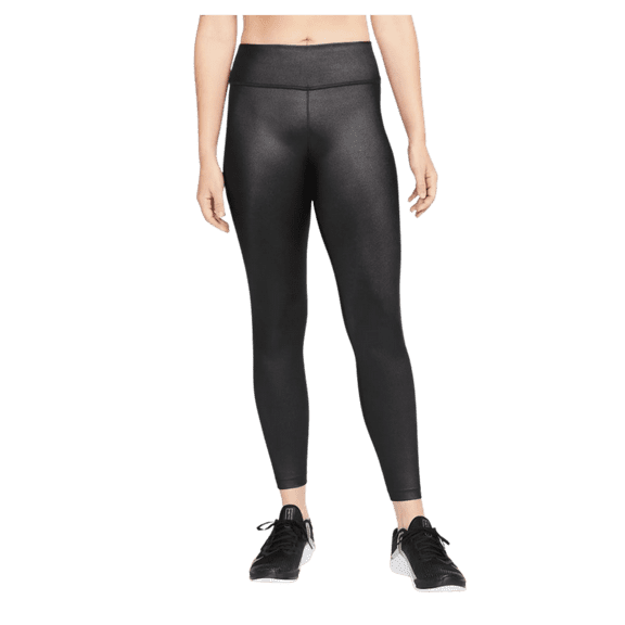 Nike Women's Dri-Fit One Mid-Rise Shine Legging Pants (Black/White, X-Small)