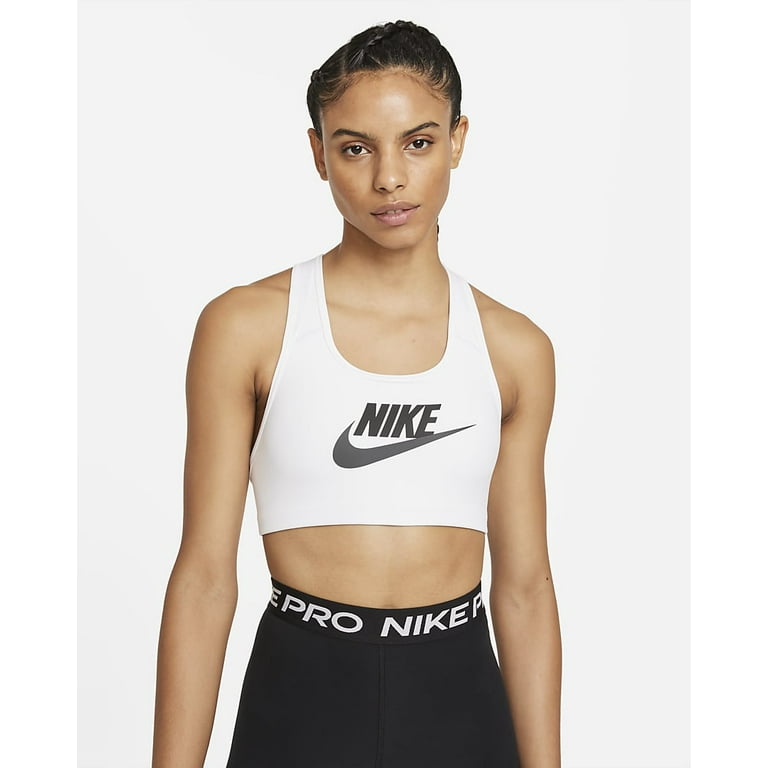 Nike Women's Dri Fit Swoosh Futura Mid Impact Sports Bra White Size Small