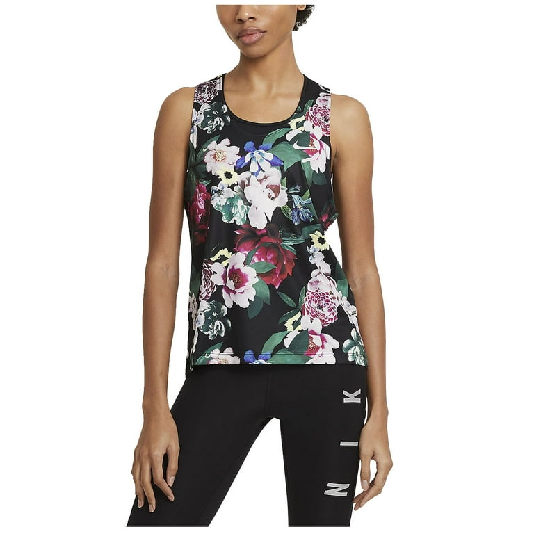 Nike Women's Floral Print Femme H020 Running Tank Top Sport Bra (Black,  Small)