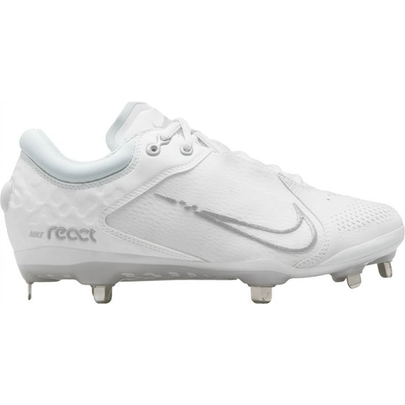 Nike Women's Hyperdiamond 4 Elite Metal Fastpitch Softball Cleats (White/Silver, 8, Medium/B)