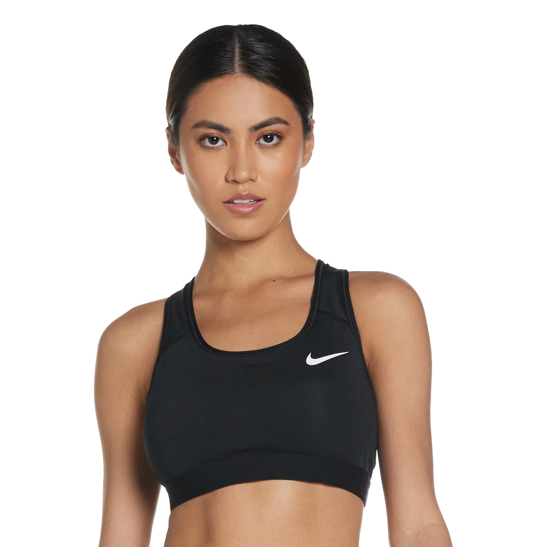 Nike Women's Medium Support Non Padded Sports Bra with Band,  Black/Black/(White), Large 