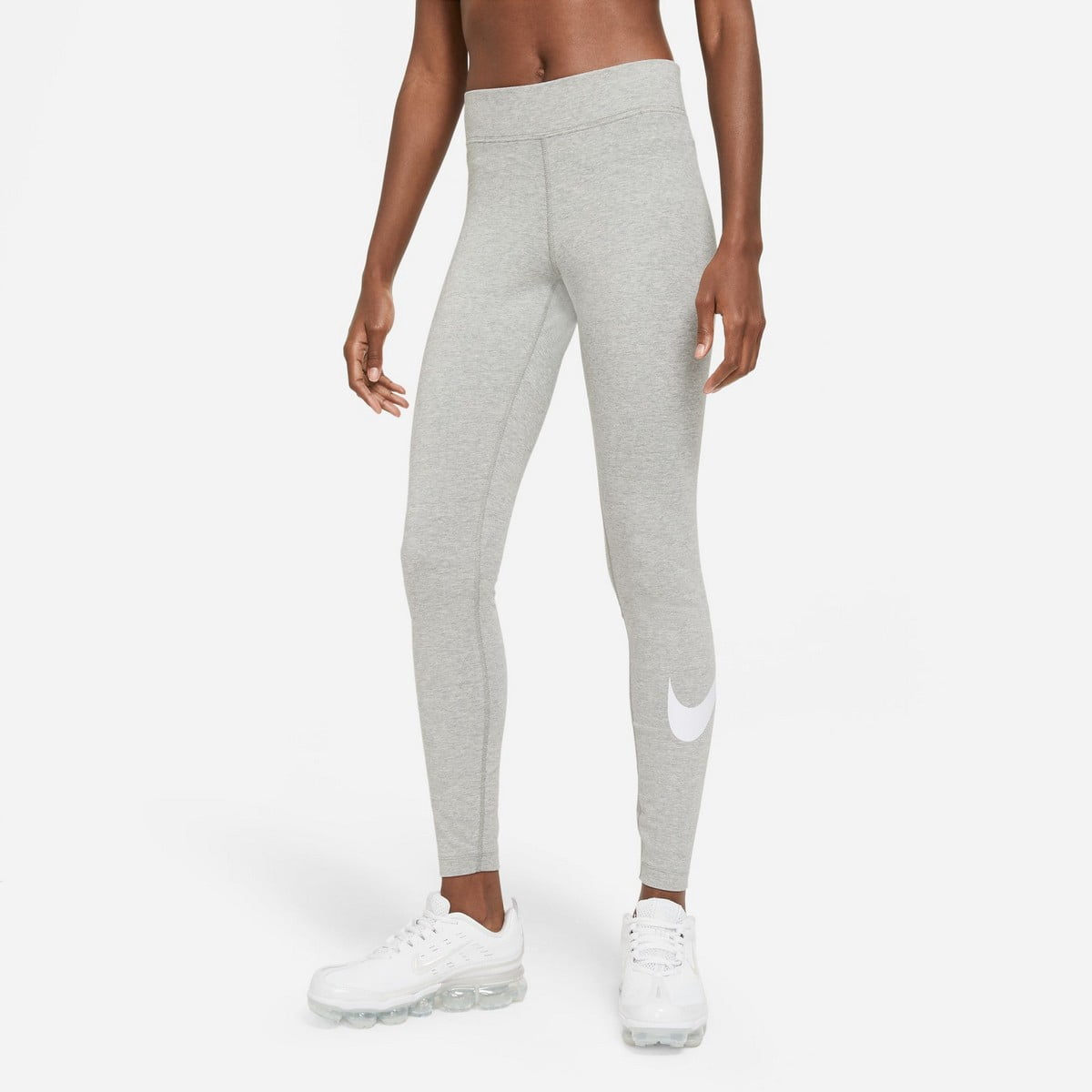 Nike Women's Leggings, Gray Heather, Mid-Rise, Essential Swoosh ...