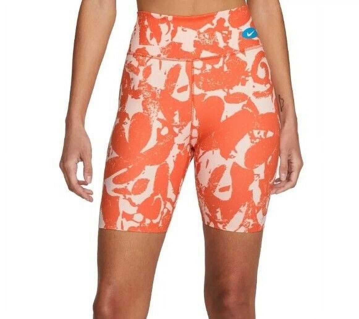 Nike Women s One Luxe Icon Clash Mid Rise Training 7 Bike Shorts Orange X Small