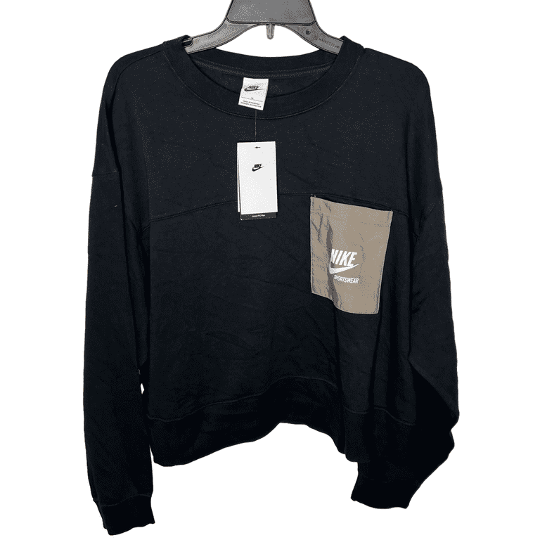 Nike Women's Plus Size Pocket Sweatshirt, Black with Brown Pocket