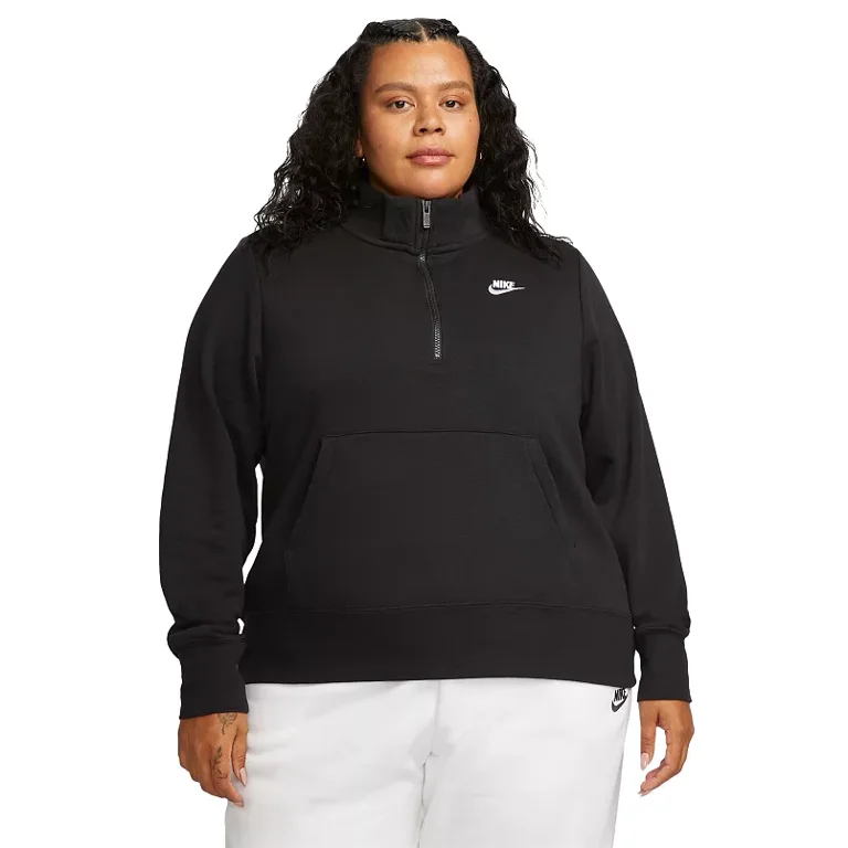 Nike Sportswear Club Fleece Women s 1 2 Zip Sweatshirt Plus Size Color Black White Size 1X Walmart