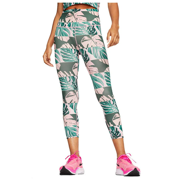 Nike Women's Printed Botanical Fast Crop Running Legging (Pink/Green,  Small) 