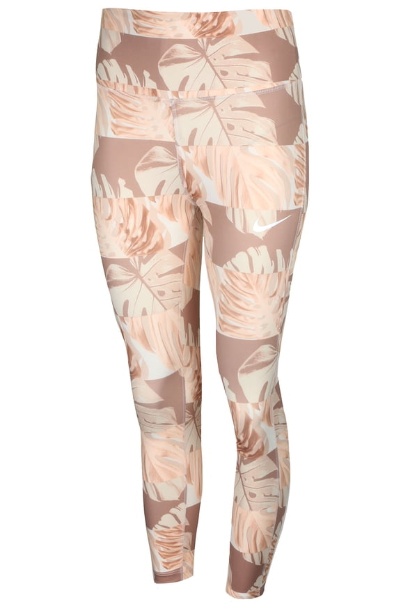 Women's Printed Botanical Fast Crop Running Legging (White/Mango, Small)
