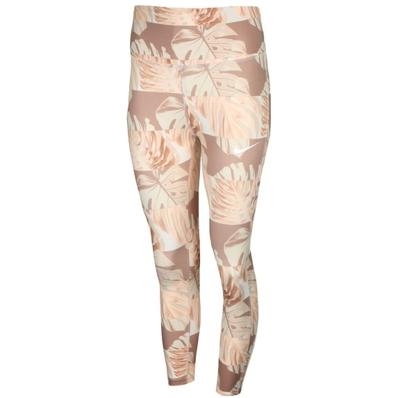 Nike Women's Printed Botanical Fast Crop Running Legging (White/Mango, Small)