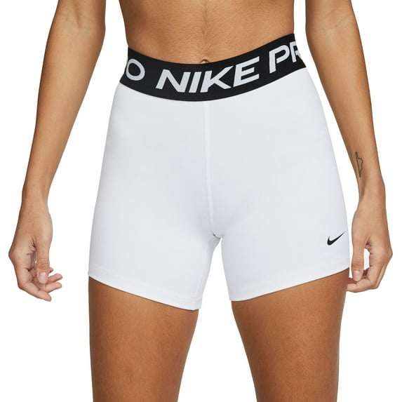 Nike Women's Pro 365 5” Shorts (White/Black, L)