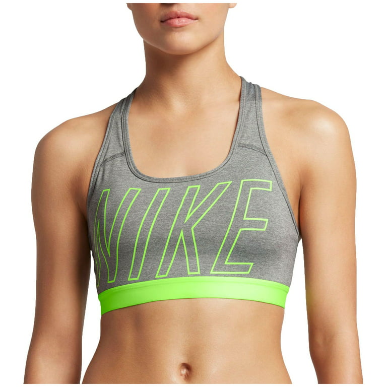 Nike Women's Pro Classic Strappy Logo Padded Sports Bra - Dk Gry H/Col  Gry/Ghost Gr - Size XS 