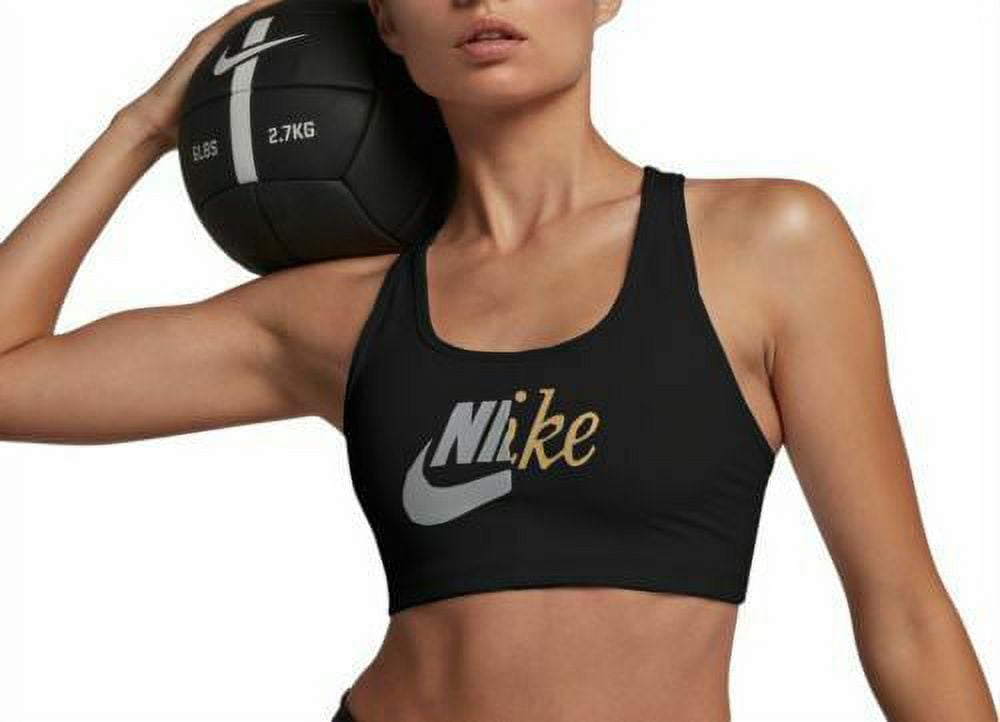 Nike Women's Pro Metallic Sports Bra, Black/ Metallic Gold, Medium - NEW