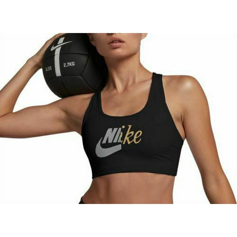 Nike Women's Pro Metallic Sports Bra, Black/ Metallic Gold, Medium - NEW