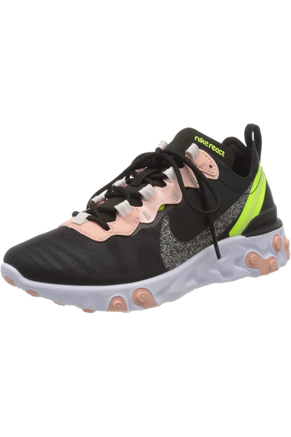 Women's React Element 55 Premium Running Shoes (Black/Volt/Coral Stardust, 6)