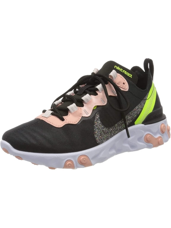 Women's React Element 55 Premium Running Shoes (Black/Volt/Coral Stardust, 6)