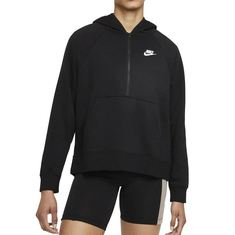 Nike Women's Sportswear Club Essential 1/4-Zip Fleece Hoodie, DD5325-010  Black/White, Small 