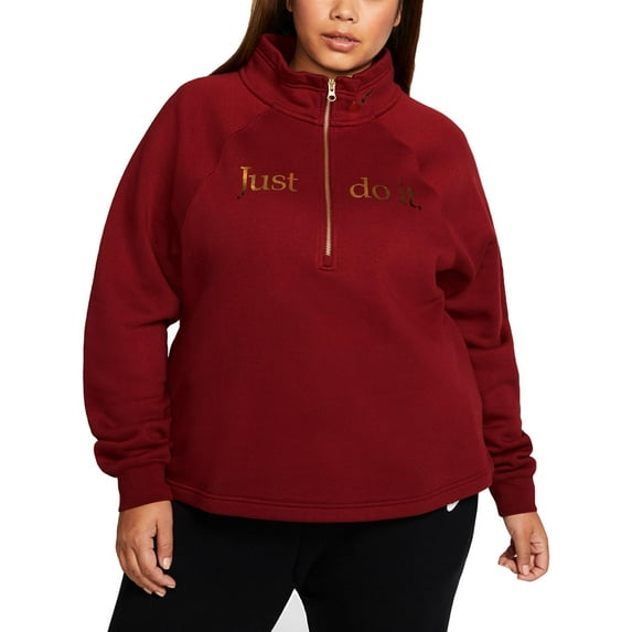 Nike Women's Sportswear Shine 1/2 Zip Fleece Top Red Size 3X