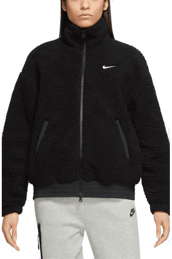 Women's Sportswear Swoosh Plush Fleece Jacket Black Size Medium