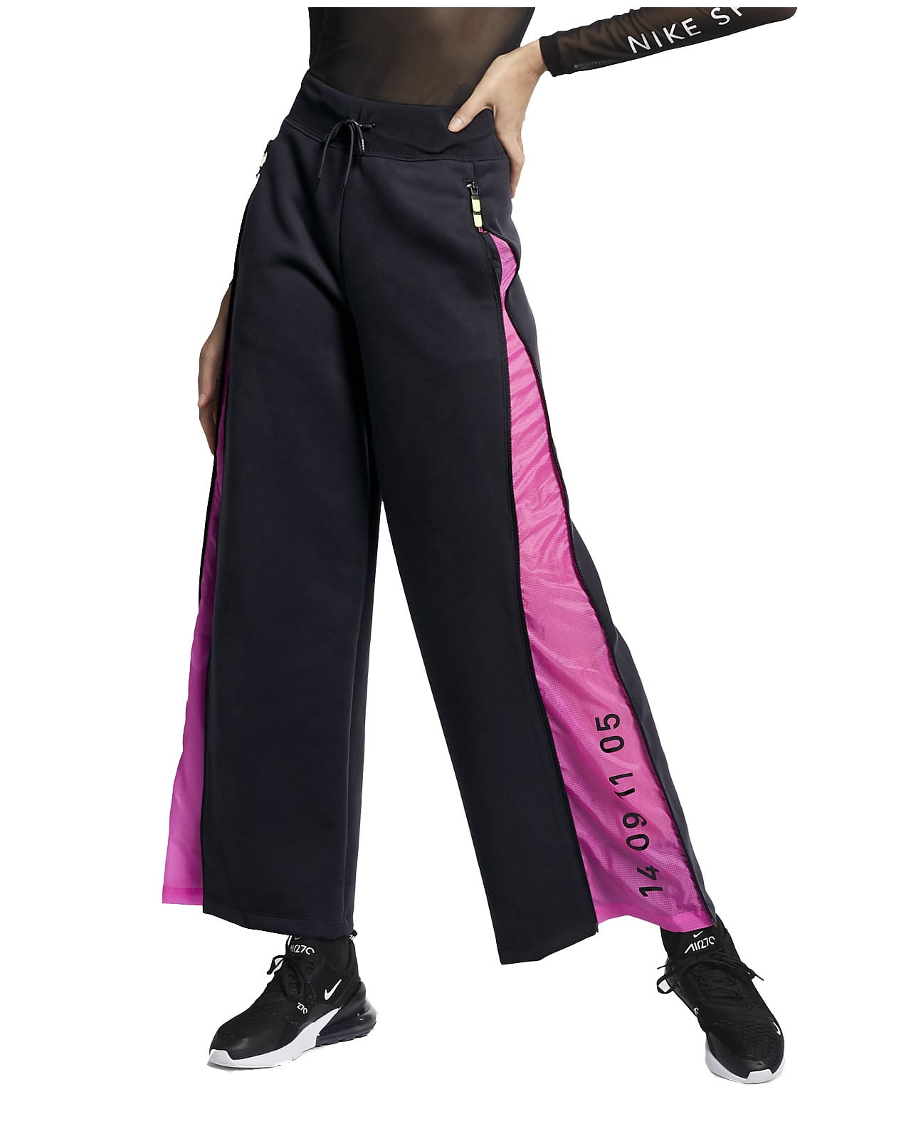 Nike Women\'s Tech Pack Sportwear Loose Fit Workout Side zip Pants  (Black/Hyper Pink, X-Small)