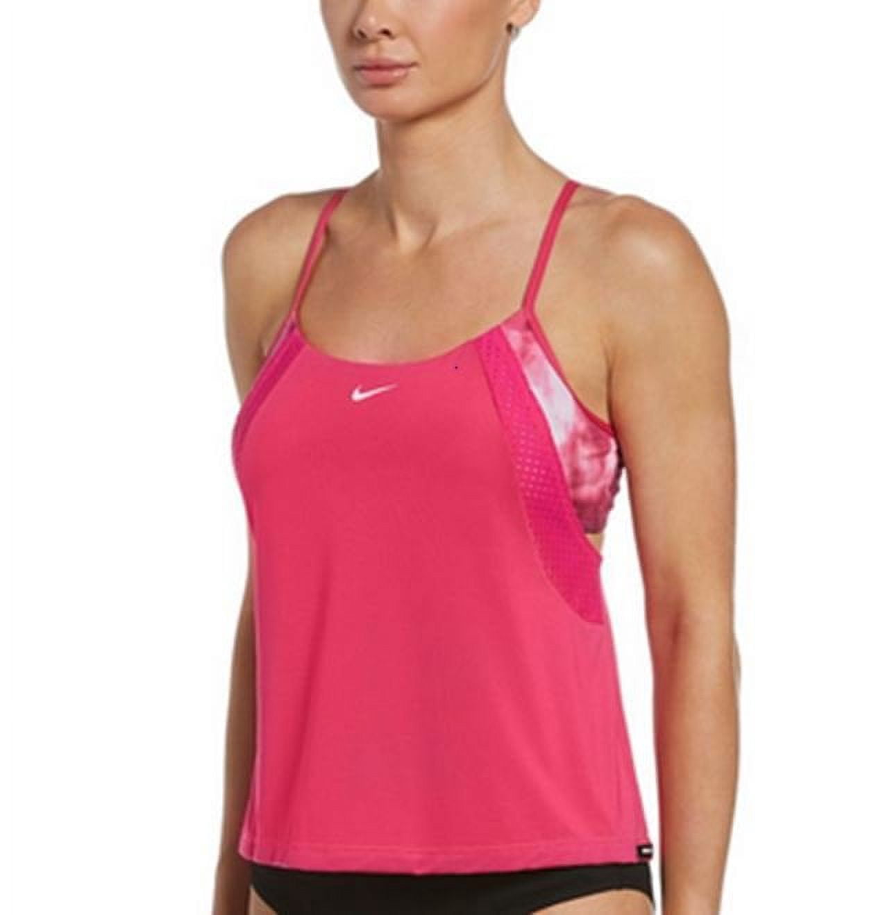 Nike Women's Tie Dye Drape Layered Tankini Swimsuit Top Pink Small