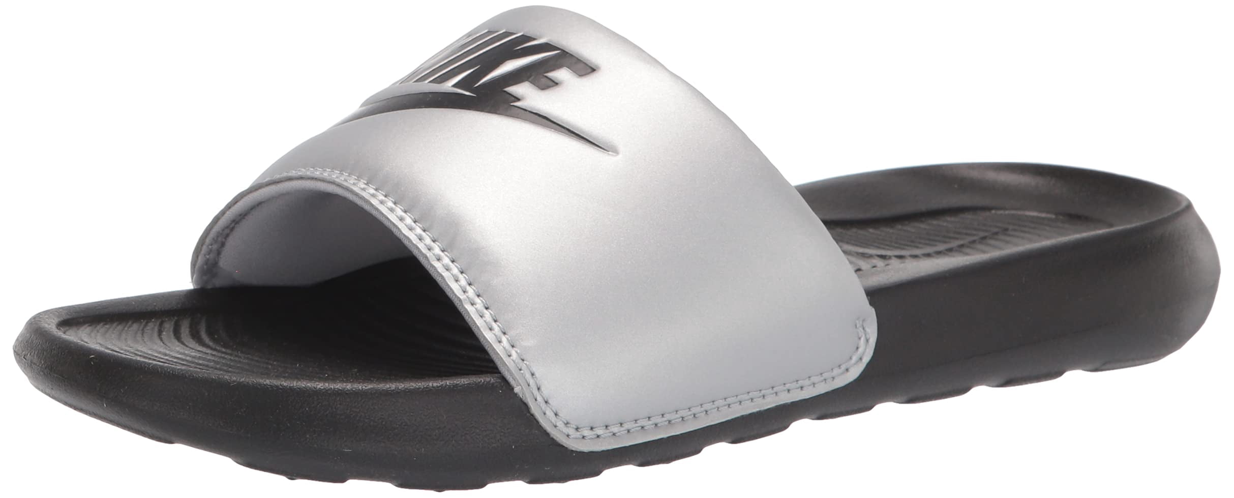 Nike Women's Victori One Sport Slides Sandals in Black/Metallic Silver, 5