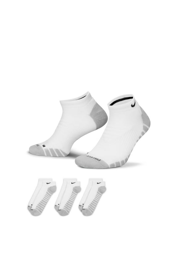 Women's White / Wolf Grey-Black Dri Fit Cushioned No-Show Training Socks 3-Pack Athletic - M