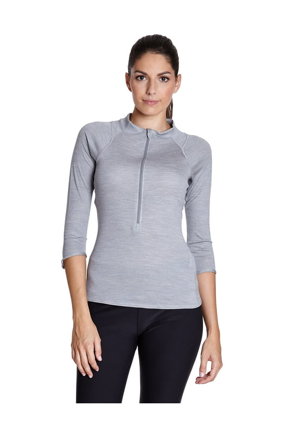 Women's Wool Half-Zip 3/4-Sleeve Top (Dark Grey Heather/Silver Wing, X-Small, Track Jackets)