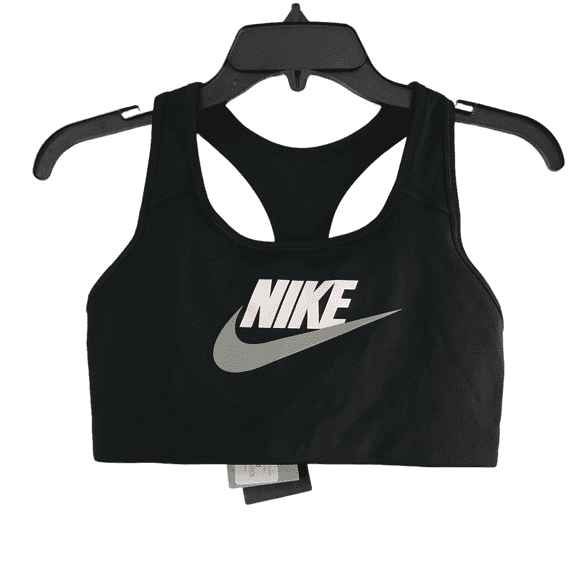 Nike Womens Black Swoosh Dri-FIT Logo Racerback Unpadded Sports Bra Size M $38