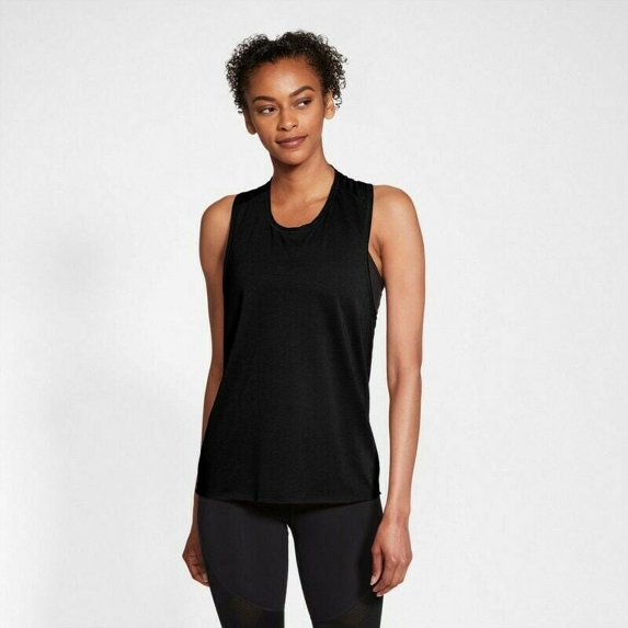 Nike Womens Dri-FIT Mesh Twist-Racerback Yoga Training Tank Top Black Size M $35